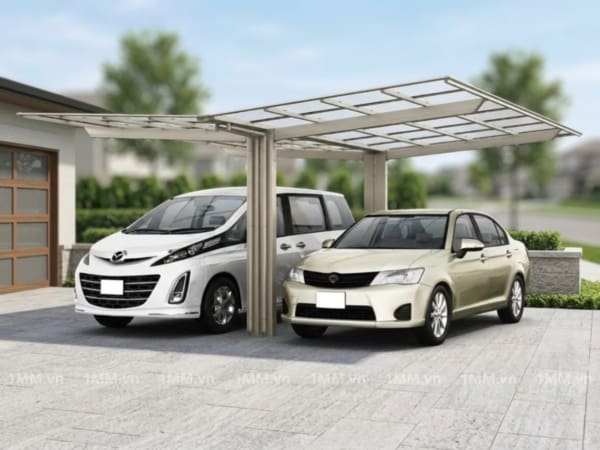Mẫu mái che ô tô Polycarbonate đậu 2 xe